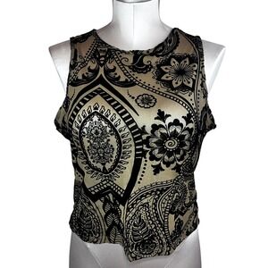 Y2K Black Tan Paisley Print Sleeveless Tank Top Women's XL Buffy 90s Elana Goth